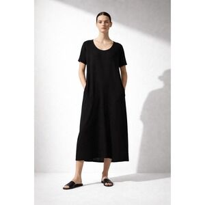 COS Black Viscose Short Sleeve Midi Dress Pockets EUR 32
